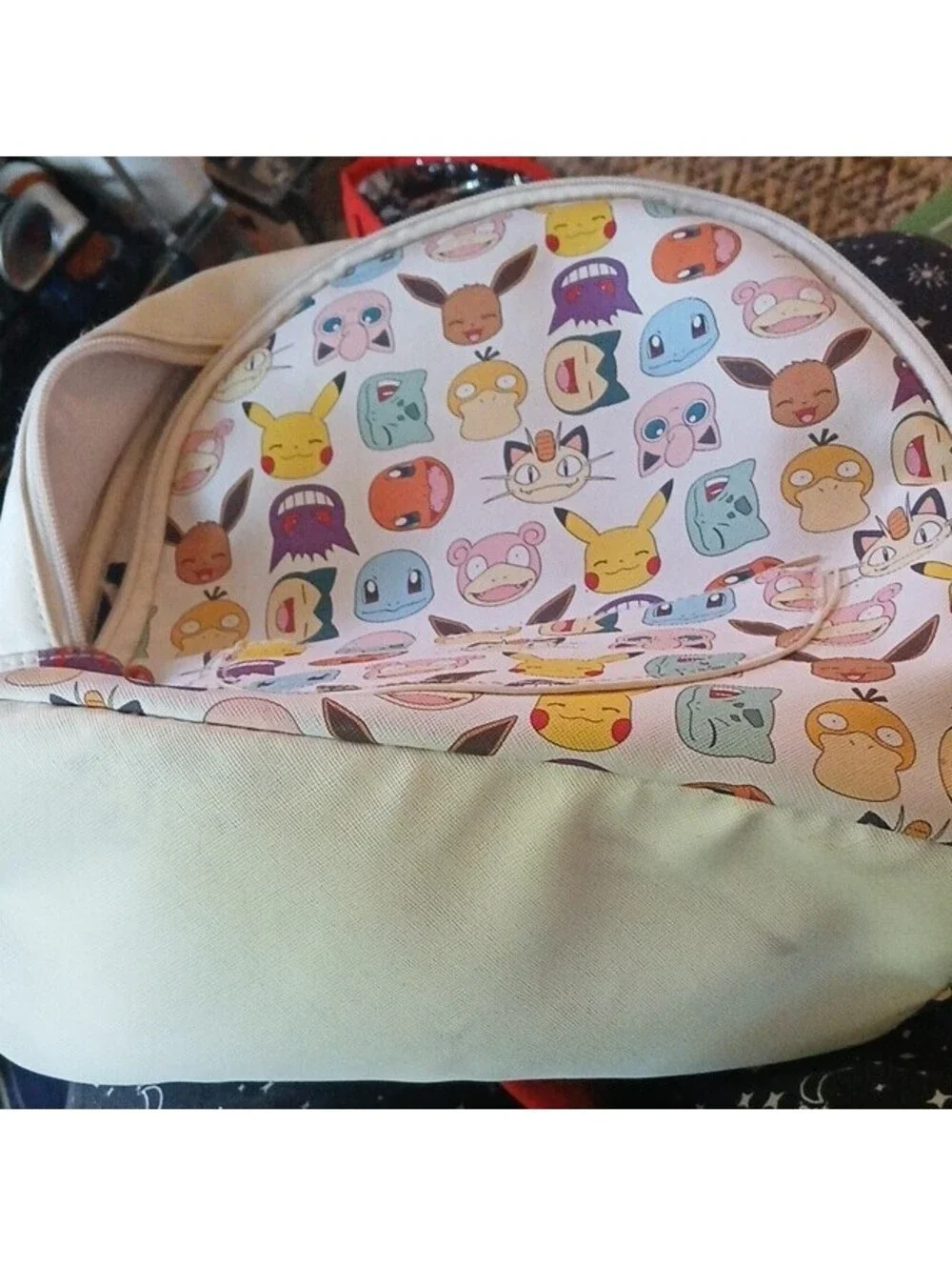 Pokémon Mini Backpack Beige Multicolor Character Print Zip Adjustable Strap